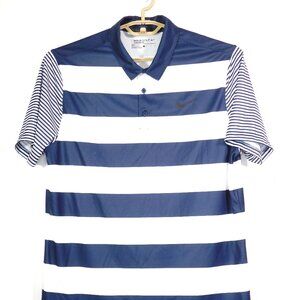 Nike Golf Short Sleeve Polo Shirt Standard Fit Size Large Blue & White Striped